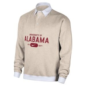 Nike Alabama Crimson Tide Fleece Longsleeve Polo Cream/White Size Med FN7591-210